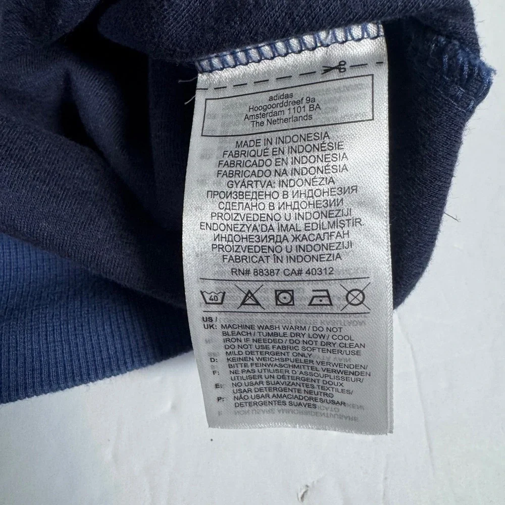 Adidas Sweatshirt Mens Medium Blue Stripe Logo Crewneck Pullover